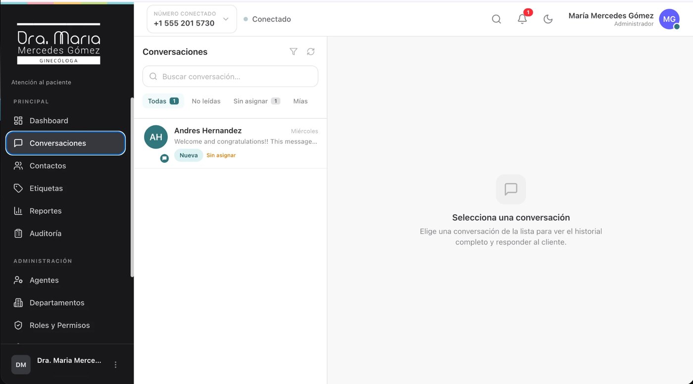 Bandeja de conversaciones con filtros y asignación